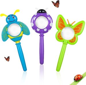 Toy animal shaped magnifying glasses for toddler activities, such as the outdoor nature exploration described in the article.