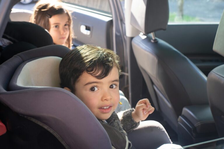 Toddler in a car on a road trip